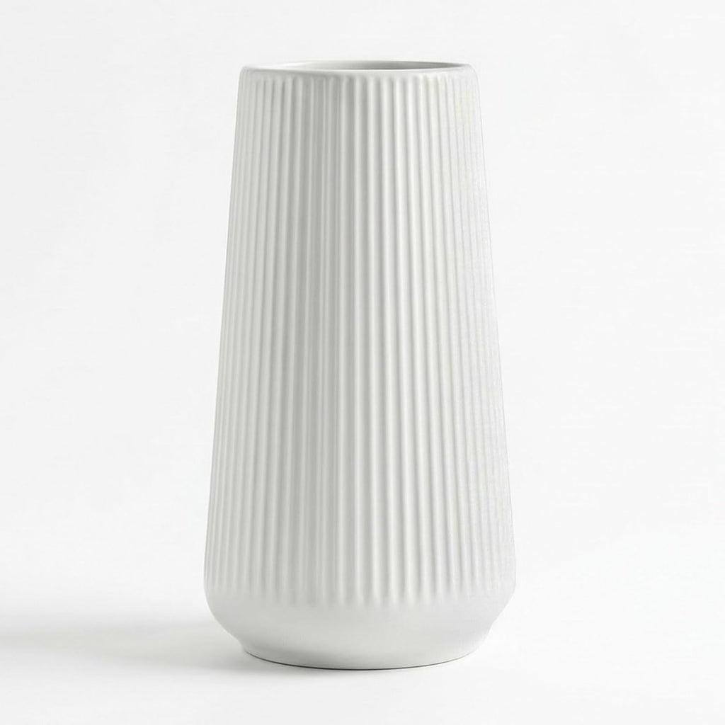 White Ceramic Vase, 8 Inch Flower Vases for Pampas Grass and Dried Flowers, Modern Vase for Living Room Table, Kitchen Shelf, Wedding Centerpiece Decor