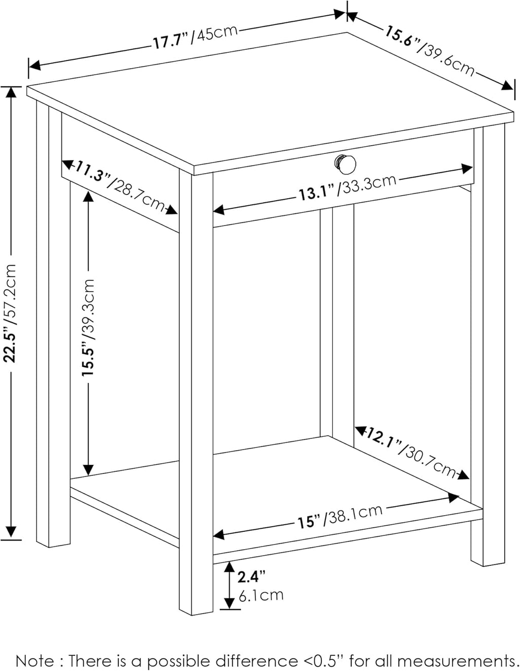 Furinno Classic Side Table Set of 2, 2-Tier Modern End Table with Small Drawer and Open Shelf, Night Stand, Bedside Table, for Living Room, Bedroom, Dark Americano