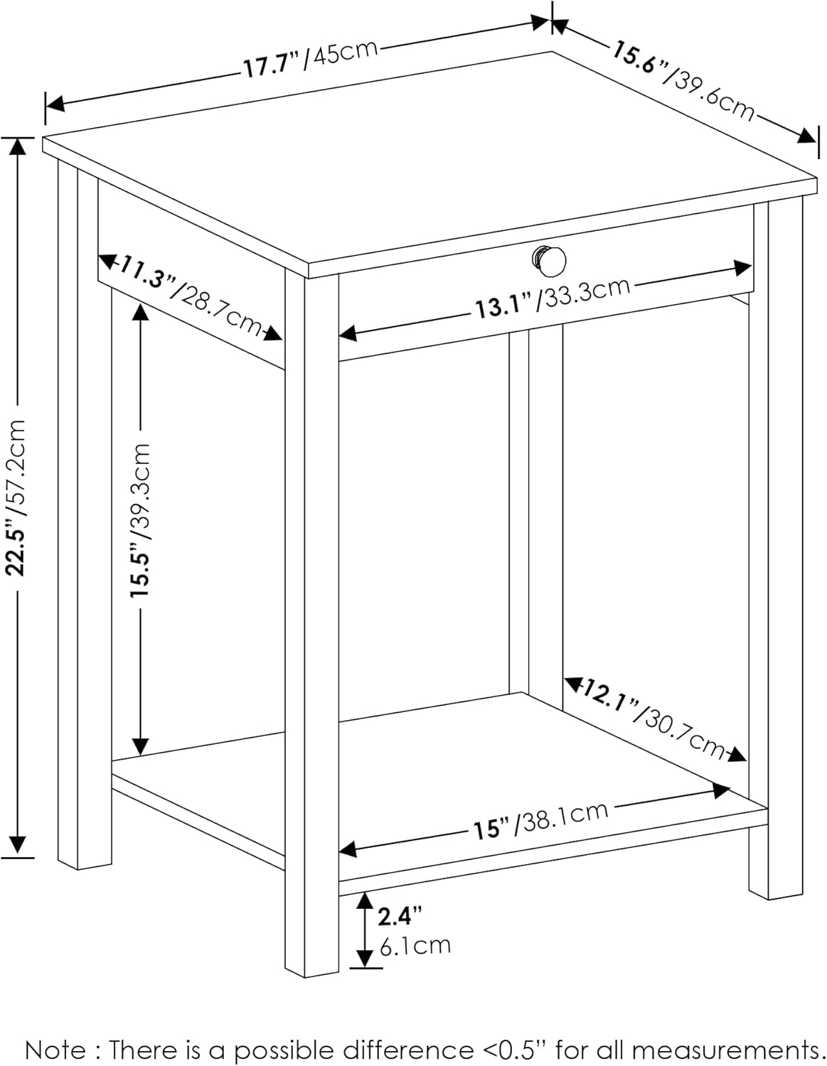 Furinno Classic Side Table Set of 2, 2-Tier Modern End Table with Small Drawer and Open Shelf, Night Stand, Bedside Table, for Living Room, Bedroom, Dark Americano