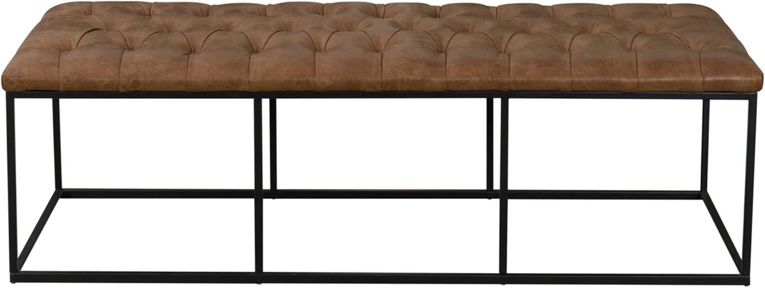 Homepop Home Decor | Large Upholstered Bench | Bench Ottoman with Storage for Living Room & Bedroom | Decorative Home Furniture (Light Brown PU Leather)
