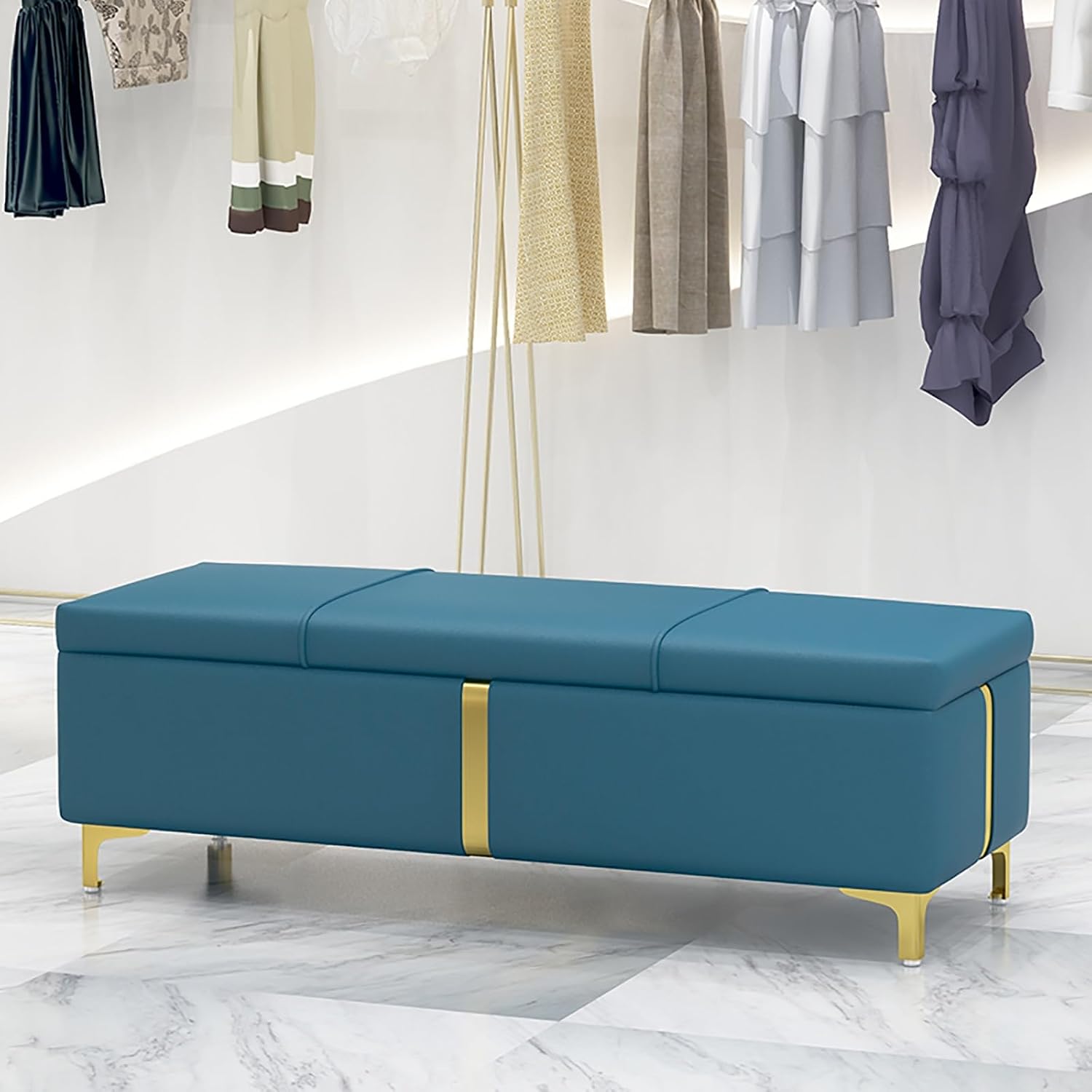 Entrance shoe-changing stool with storage space, living room storage stool with gold cabinet legs, footstool for bedroom bed end, with solid wood frame, suitable for corridor, bedroom, etc. ( Color :