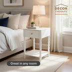 Decor Therapy Sterling Modern Side Table with Storage Drawer, Lower Shelf, Contemporary Legs End Table for Living Room, White