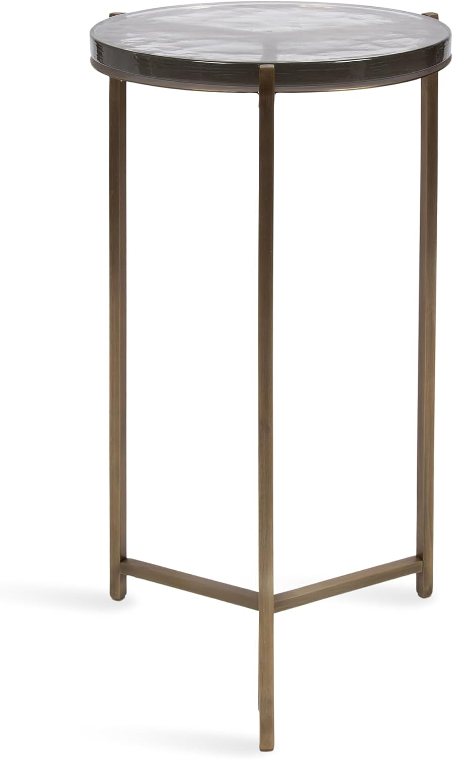 Kate and Laurel Aguilar Modern Round Side Table, 13 x 13 x 24, Clear Glass and Antique Brass, Textured Circle Glass End Table for Use as Living Room Accent Table or Unique Bedroom Nightstand