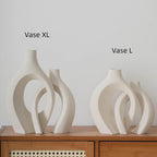 Liotww Extra Large Hollow Nordic Modern Ceramic Vases Set of 2, Milky White Aesthetic Round Donut Boho ins Style Flower Decorative Vase for Room Home Book Shelf Table Decor (Matte W 8" X H 11")