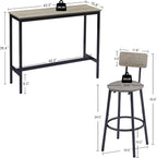 Bar Table for 2,3 Piece Industrial Bar Table and 2 Bar Stools with PU Leather Backrest,Counter Height Kitchen Dining Table with Chairs for Dining Room,Space Saving Breakfast Bar,Rustic Gray