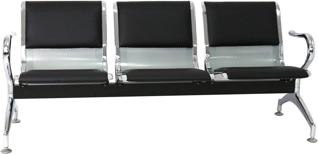 Peach Tree Reception Chairs Waiting Room Chair with Black Leather, Lobby Chairs for Reception Room, Office, Airport Reception Bench (5 Seat, Black)