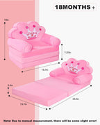 MOONBEEKI Kids Couch Fold Out, Foldable Princess Chair for Toddlers 1-3, Kids Furniture for Playroom, Gift for Birthday Christmas and Halloween, Pink