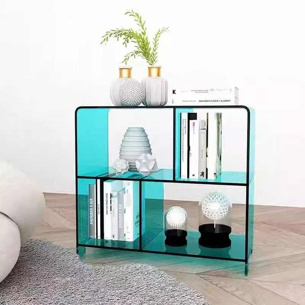 Simple Acrylic Console Table, Multi-Layer Storage Acrylic Bookshelf, Thickened Side Table, Small Spaces Sofa Table, Coffee Table for Living Room, Bedroom(Blue)