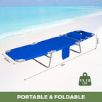 2PK Face-Down Tanning Beach Chair, Adjustable Folding Sunbathing Lounger with Arm Slots, Side Pocket, Lightweight Reclining Chair for Beach, Poolside, Lawn & Patio, Royal Blue