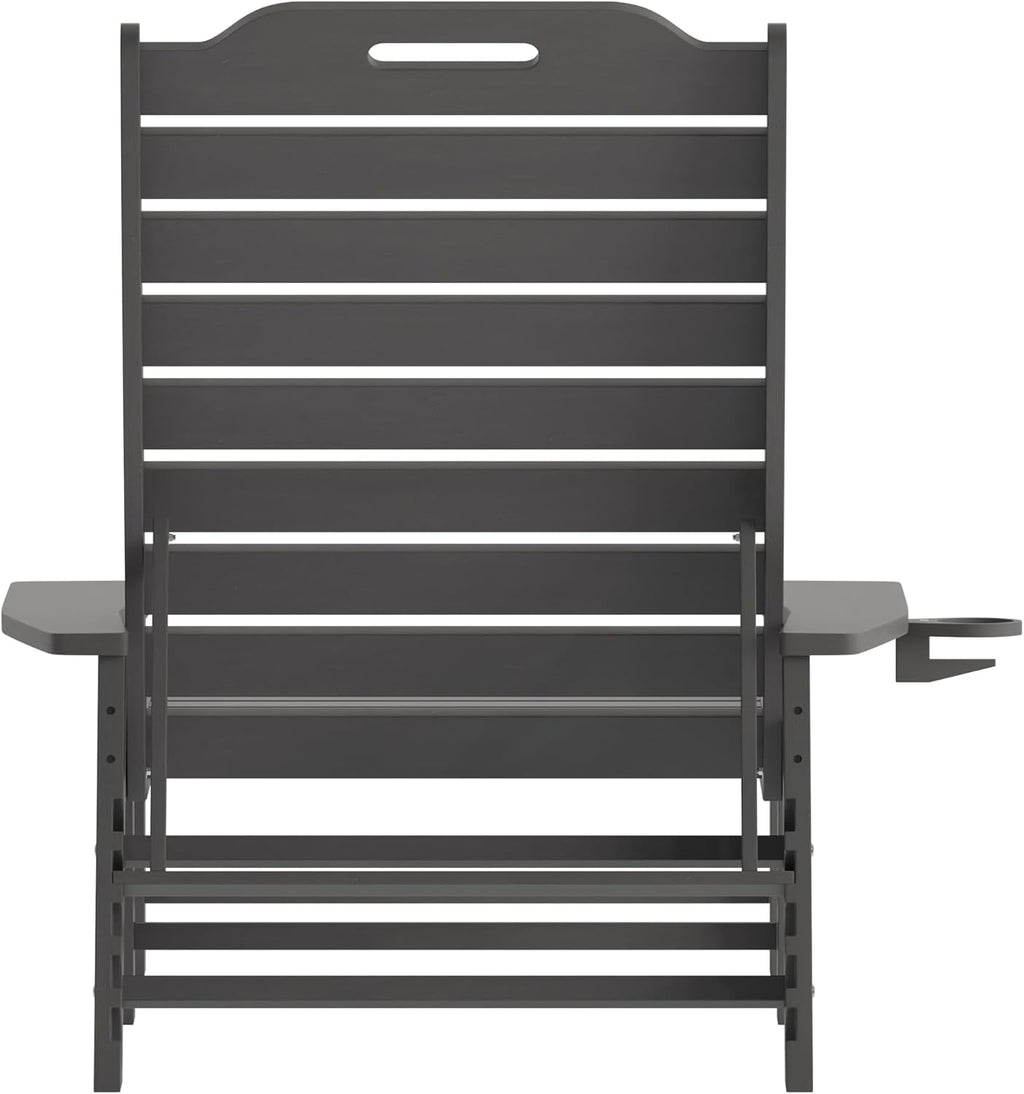 Taylor & Logan Edgley Adjustable Adirondack Lounger with Cup Holder- All-Weather Indoor/Outdoor HDPE Lounge Chair in Gray
