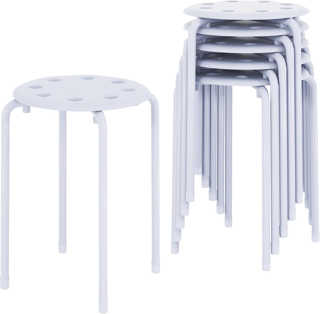 VECELO 6-Piece Stacking Stools, 17.7 Inch Standard Height, Portable Stackable Colorful Decoration Stools for School Classroom and Office Use, White