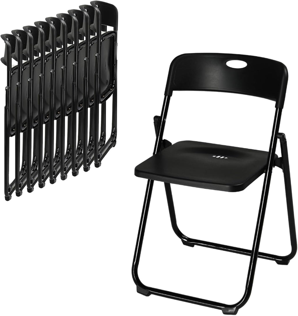 Karl home 10 Pcs Folding Chair, 300LBS Lightweight Foldable Plastic Chair, Reinforced Metal Frame Easy to Fold & Store for Indoor & Outdoor, Wedding, Party, Meeting Room, Patio and Garden, Black