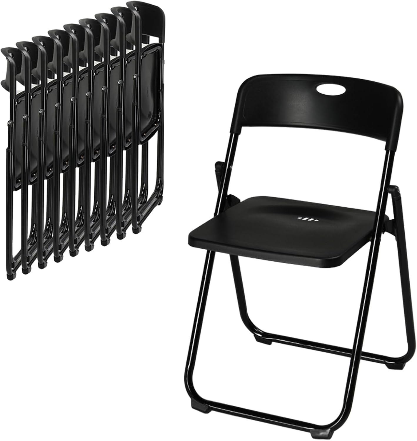 Karl home 10 Pcs Folding Chair, 300LBS Lightweight Foldable Plastic Chair, Reinforced Metal Frame Easy to Fold & Store for Indoor & Outdoor, Wedding, Party, Meeting Room, Patio and Garden, Black