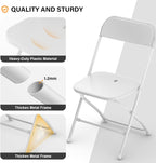 VINGLI White Plastic Folding Chairs, Set of 1, Heavy-Duty Commercial Seats with Steel Frame, 350 lb Capacity, for Indoor & Outdoor Events, Office, Wedding, Party & Dining (1, White, S)