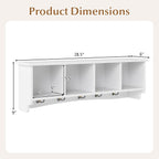 Giantex Wall Mounted Coat Rack, 28.5'' Wooden Floating Shelf with 4 Cubbies & 5 Double Hooks, Modern Space-Saving Storage Display Organizer for Entryway, Hallway, Mudroom (White)