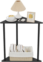 Yawinhe Metal Side Table,Triangle End Table with 2-Tier Storage Shelves,Triangular Nightstand Bedside Table for Small Spaces,Small Triangle Coffee Table for Living Rooms,Bedrooms,Black, SZJ202B-1