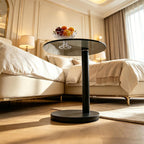 C Shaped Side Table Round End Table for Living Room, Modern Coffee Tables Unique Aesthetics Simple Accent Tables, Multifunction Black Bedside Stand for Sofa Bedroom Couch Balcony Patio Yard Garden
