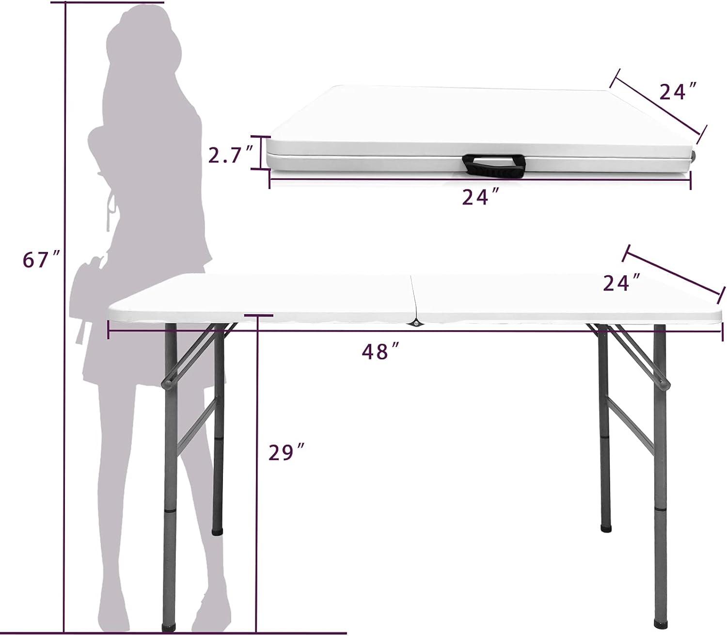 Gocamptoo Folding Table,4ft Indoor Outdoor Heavy Duty Portable Folding Square Plastic Dining Table w/Handle, Lock for Picnic, Party, Camping (4 FT) …