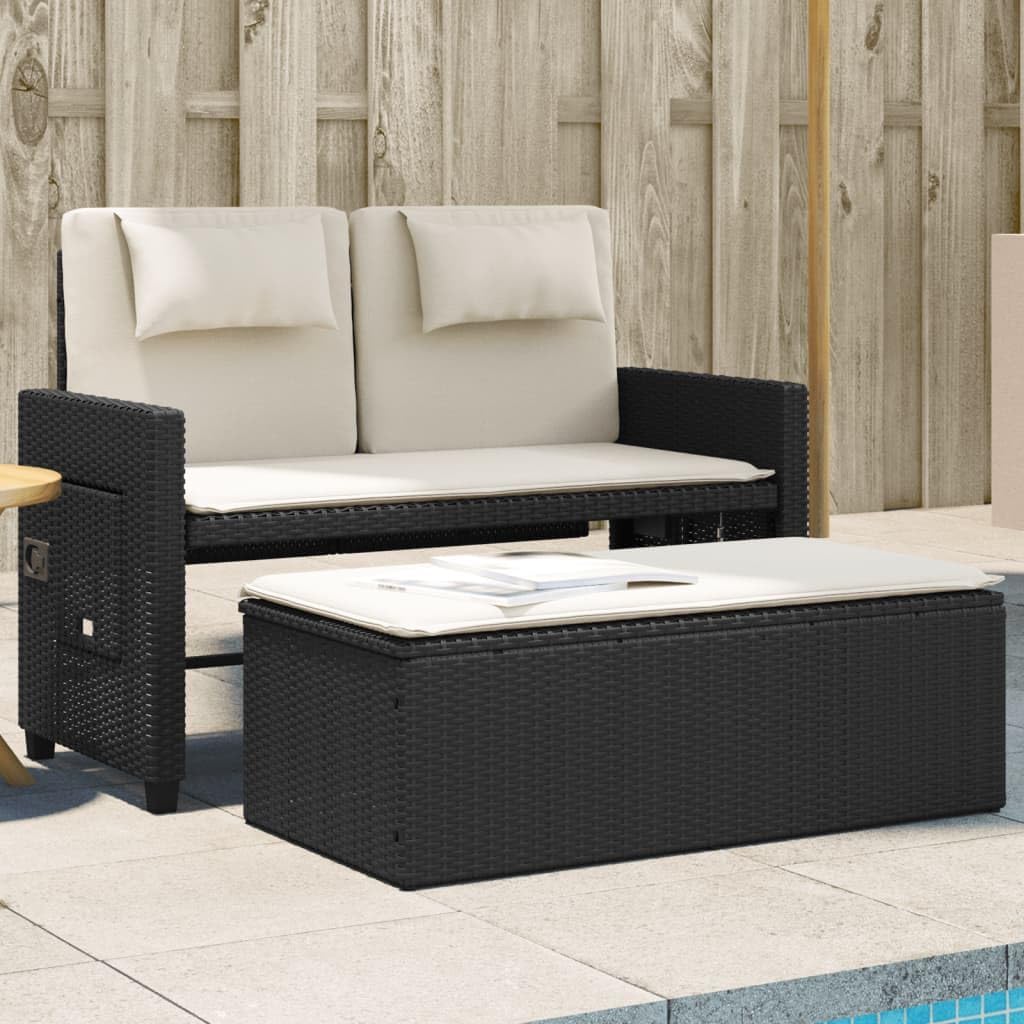 Garden Bench Black and Cream White,Reclining Garden Bench with Adjustable Armrests for Outdoor Comfort Patio Furniture