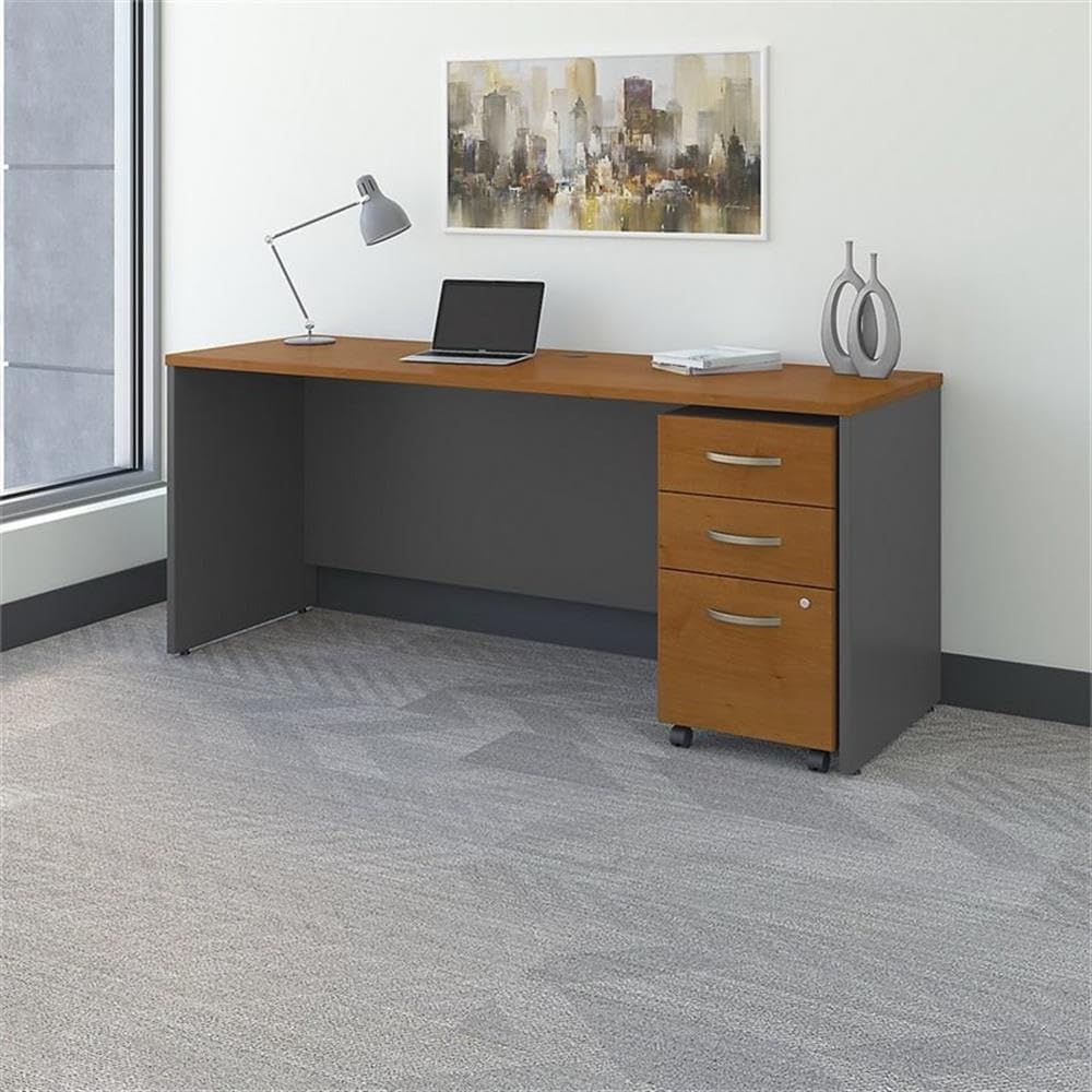 Bush Business Furniture Series C 72W x 24D Office Desk with Mobile File Cabinet in Natural Cherry