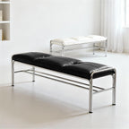 Modern Stainless Steel Long Bench with White Leather Cushion Home-use Soft-Padded Shoe Changing Stool Entryway(Large)