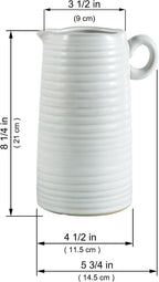 Kimdio White Ceramic Vase with Handle, Modern Farmhouse Pitcher Vases for Home Decor, Rustic Texture Pottery Vase, Decorative Flower Vase, Clay Vase, Centerpieces for for Living Room