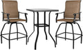 LEVELEVE Patio Bar Set 3pcs Swivel Bar Stools Outdoor Bistro Textilene Furniture Stability All-Weather Set with Height Table (3, Dark Brown Fabric)