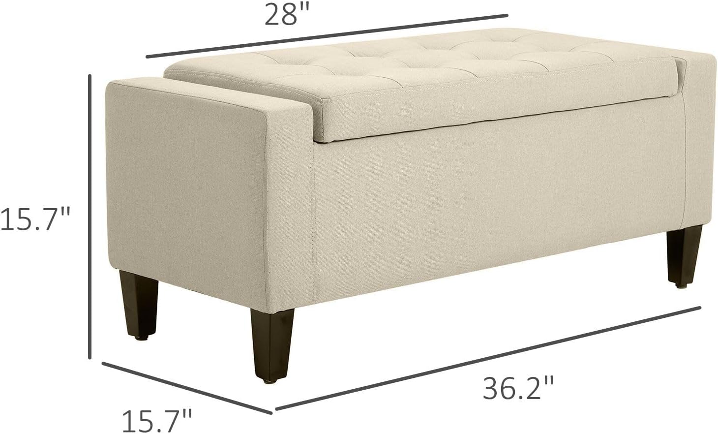 Vintage Linen Tufted Storage Ottoman Bench Lift Top Beige Traditional for Craftsmanship Comfortable Functionality