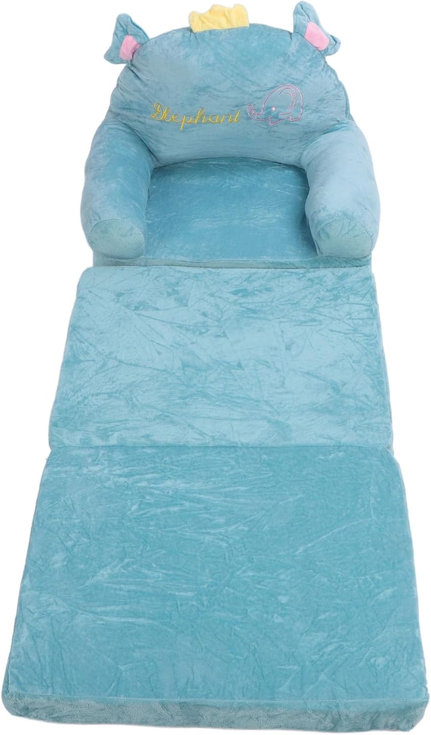 Foldable Kids Sofa, 2 in 1 Open Couch Sleeper for Children, Elephant Embroidery Pattern Comfy Sponge Sofa with Lightweight Portable Design for Bedrooms and Playrooms (Folding in Thirds)