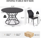 HIPIHOM 47.24" Round Dining Table Set for 4, 5 Piece Dining Room Table Set, Circle Kitchen Table and Chairs for Dining Room, Living Room, Kitchen, Apartment(Black Table + 4 Black Faux Leather Chairs)