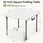 Folding Table, 36 Inch Square Foldable Card Table with Carrying Handle, Heavy Duty Fold-in-Half Portable Table No Assembly, Ideal for Picnic, Camping, RV Travel, Parties, BBQs, Crafting and Indoor Use