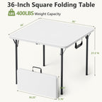 Folding Table, 36 Inch Square Foldable Card Table with Carrying Handle, Heavy Duty Fold-in-Half Portable Table No Assembly, Ideal for Picnic, Camping, RV Travel, Parties, BBQs, Crafting and Indoor Use