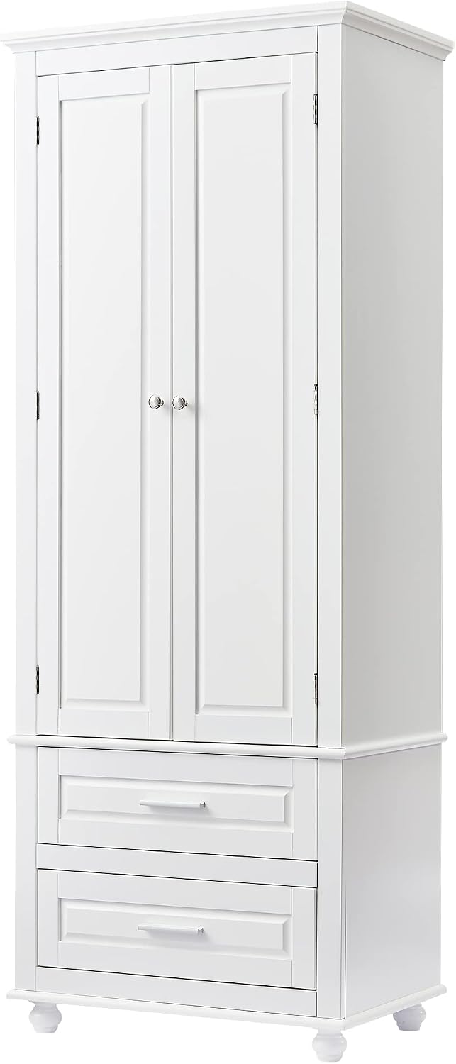 Merax 62.5" Pantry Cabinet with Two Doors & Two Drawers, Adjustable Shelves Storage Cupboard for Kitchen/Dining Room/Bathroom, White