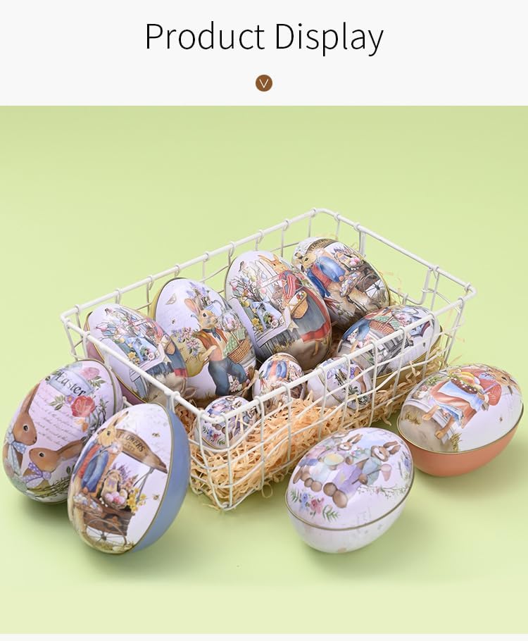 Vintage Easter Egg Tin Box (Style C), Metal Rabbit Easter Egg Containers for Candy & Treats, Reusable Decorative Gift Tin