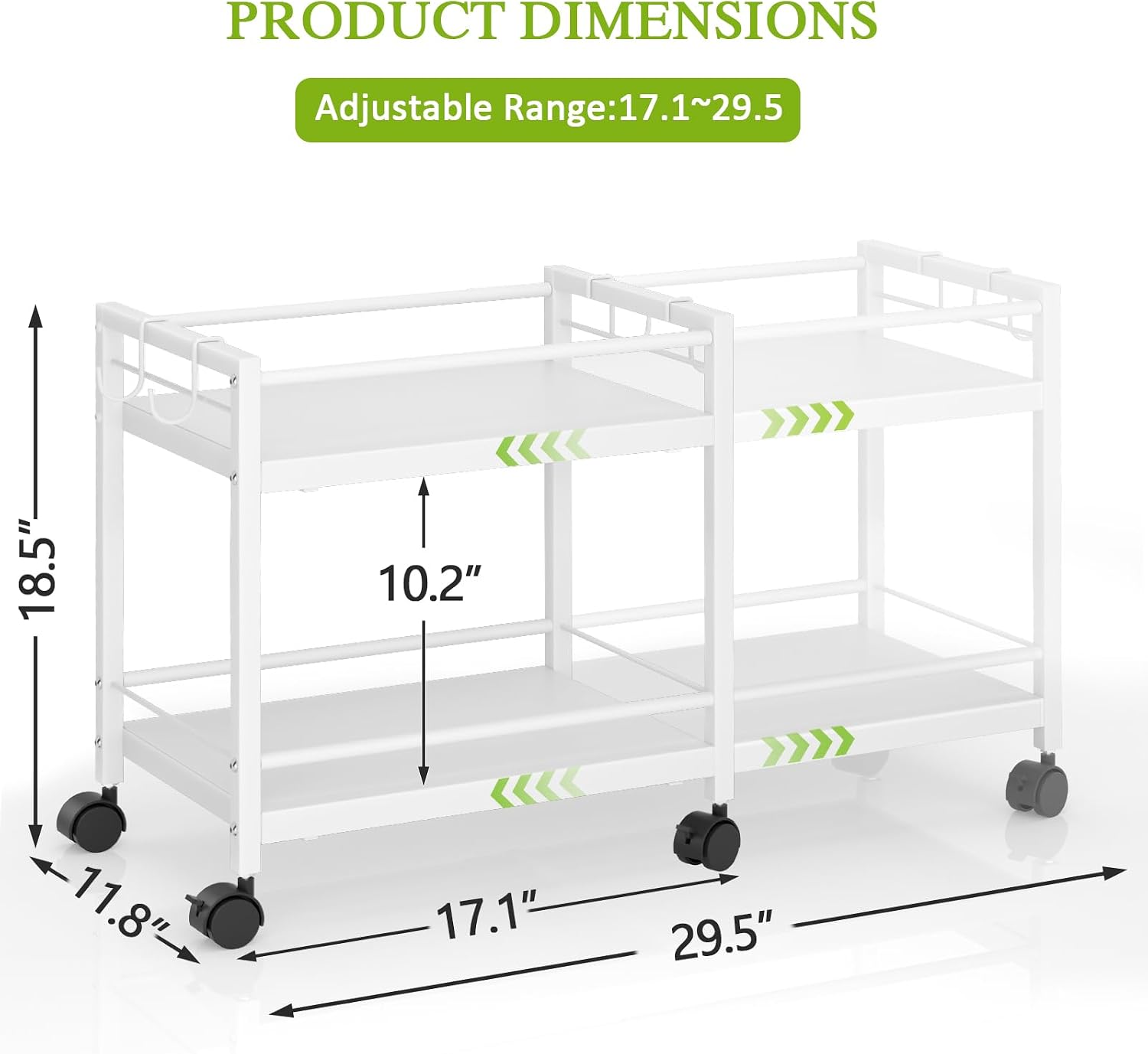 1 Pack 2-Tier Expandable Pantry Floor Organizer Cart, Rolling Pantry Storage Cart with Wheel, Adjustable Can Organizer for Kitchen Pantry, Pantry Shelves and Storage Rack for Snacks, Vegetables, White