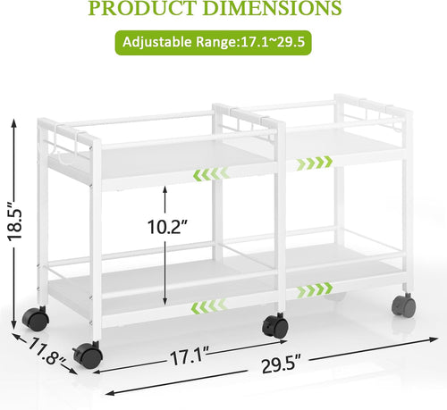 1 Pack 2-Tier Expandable Pantry Floor Organizer Cart, Rolling Pantry Storage Cart with Wheel, Adjustable Can Organizer for Kitchen Pantry, Pantry Shelves and Storage Rack for Snacks, Vegetables, White
