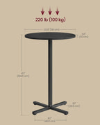 VASAGLE Round Cocktail Table, High Top Bar Pub Table with Metal Frame and Cross Base, for 2-3 People, Modern, Easy to Assemble, 22.8 x 41.1 Inches, Ebony Black ULBT361BE01S