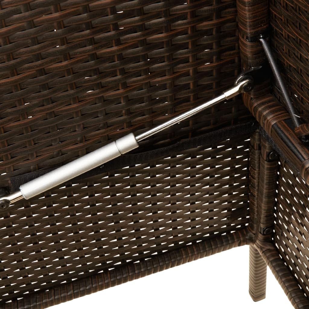 Outdoor Storage Bench with Cushions, Waterproof Patio Storage Bench Brown Poly Rattan, PE Rattan Garden Seat with Thick Padded Cushion and Removable Washable Cover