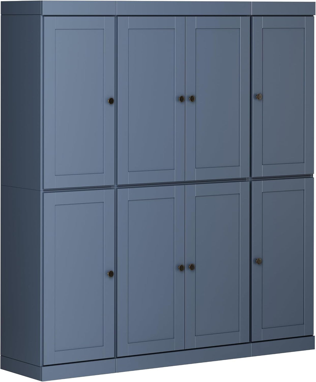 Palace Imports Solid Wood Pantry Cabinet – 71.5" Tall x 65" W - Wooden Storage Cabinet - 8 Shaker Doors, 2 Drawers, 12 Adjustable Shelves - Kitchen Cupboard - Antique Blue, 100% Eco-Friendly Pine Wood