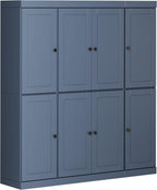 Palace Imports Solid Wood Pantry Cabinet – 71.5" Tall x 65" W - Wooden Storage Cabinet - 8 Shaker Doors, 2 Drawers, 12 Adjustable Shelves - Kitchen Cupboard - Antique Blue, 100% Eco-Friendly Pine Wood