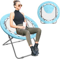 Bungee Chair, Portable Bouncy Lightweight Round Folding Dish Chair for Adults - Perfect for Dorm, Bedroom, Game Room, Patio & Indoor/Outdoor Use (Blue)