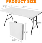 6ft Folding Table, Portable Heavy Duty Plastic Fold-in-Half Utility Table for Indoor/Outdoor Use, Dining, Camping, Picnic, Party, White