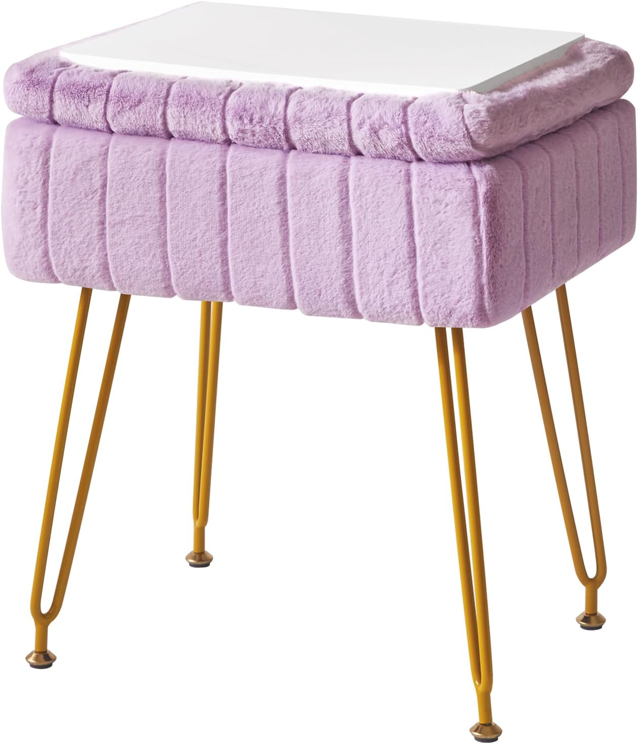 IBUYKE Stool Chair with Storage Space, Footrest Footstool Ottoman, Small Side Table, with 4 Metal Legs, with Anti-Slip Feet, for Makeup Room, Bedroom, Purple LG-50V