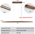 YISDESIGN 51" Wood Linear Pendant Light Wood Dining Room Light Fixture Modern Pool Table Lights Kitchen Island Lights for Dining Room Bar Kitchen Island Walnut Color