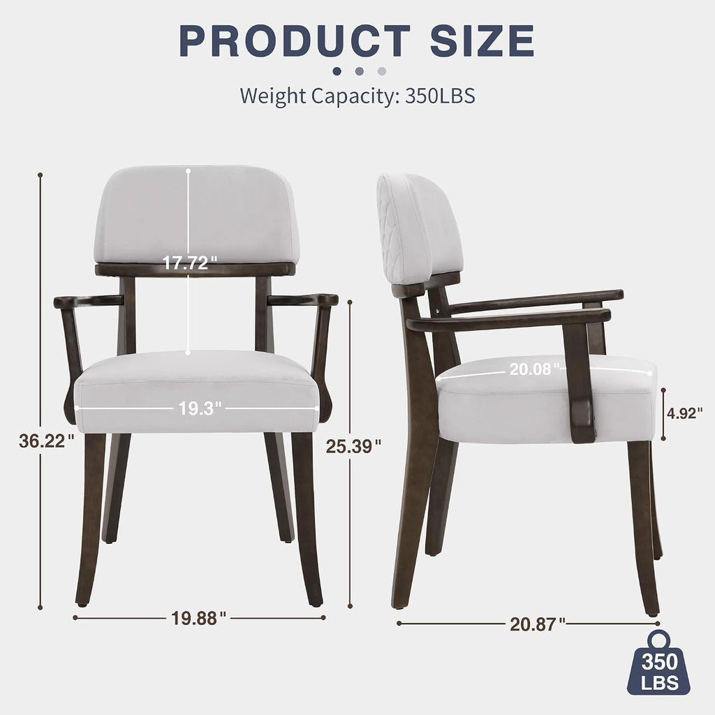 adochr Modern Wood Dining Chairs with Arms, Velvet Upholstered Kitchen Chairs with Hardwood Legs & Open Curved Backrest, Accent Chairs 350 LBS Capacity, Grey