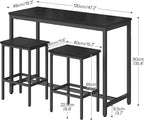 HOOBRO Bar Table and Chairs Set, 47.2" Rectangular Pub Table with 2 Stools for Small Space, 3-Piece Breakfast Stools Set, Sturdy Metal Frame, Easy to Assemble, Black BB52BT01