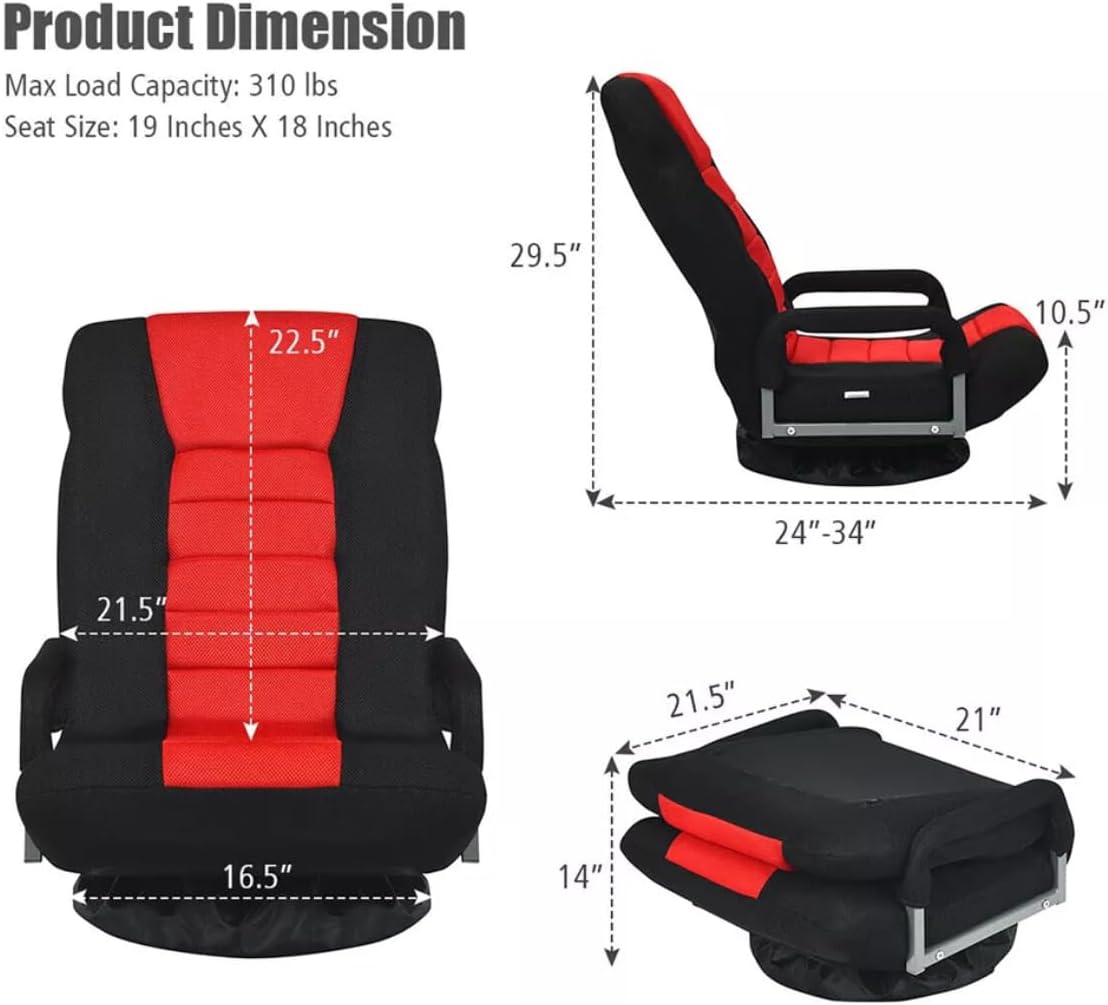 Floor Gaming Chair, Soft Floor Rocker 7-Position Swivel Chair Adjustable for Kids Teens Adults Playing Video Games, Reading, and Relaxing (Red)