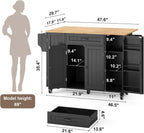 Ahomly Rolling Kitchen Island on Wheels, Kitchen Island with Storage, Kitchen Rolling Island with Spice Rack & Towel Rack, Knife Holder, Island Table for Kitchen, Black