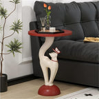 Elegant Resin Cat Sculpture Side Table with Tray, Modern Creative Bedside Table, Art Accent Tables for Living Room Bedroom Apartment Office Small Spaces Funky Furniture for Home Decor(Black,Large)