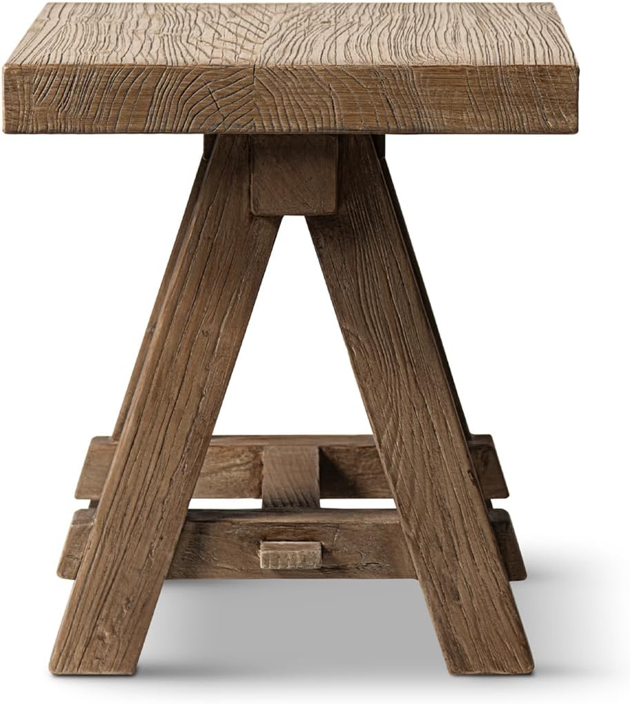 Jennifer Taylor Home Hawthorne 18” Square Reclaimed Elm Trestle Side Table, Heritage Medium-Dark Brown Reclaimed Elm